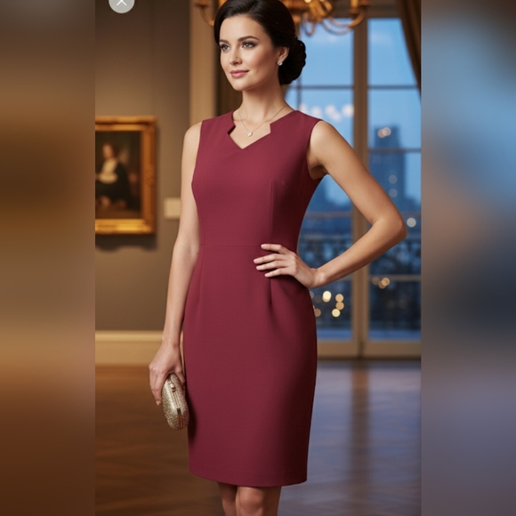 Boss Dresses & Skirts - Boss By Hugo Boss Women's Elegant Knit  Sleeveless Burgundy Midi Dress Size 10